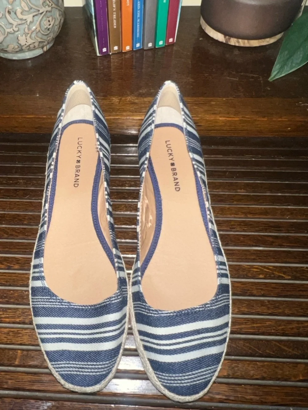 Lucky Brand Navy and White Striped Espadrille Flats